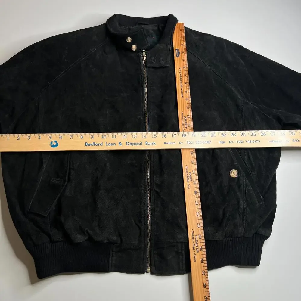 Orvis Genuine Leather‎ Suede Bomber Jacket Men’s XL – Plaid Lining, Zip Front